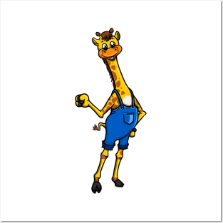 Cute Anthropomorphic Human-like Cartoon Character Giraffe in Clothes Posters and Art